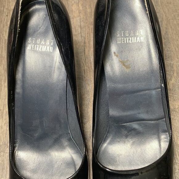 Stuart Weizman Patent Leather Peep Toe Pumps Black - Picture 5 of 8